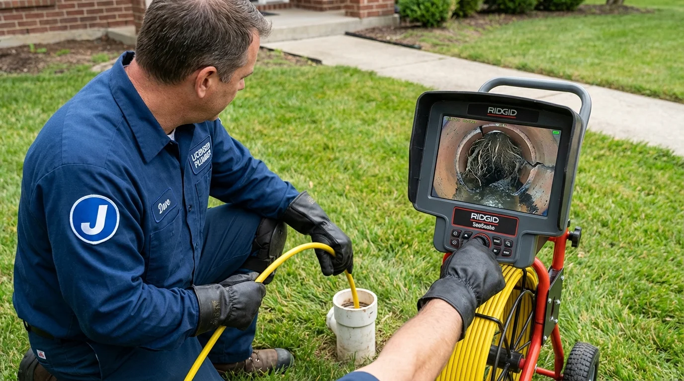 Sewer camera inspection being performed by Johns Plumbing LLC in Gray