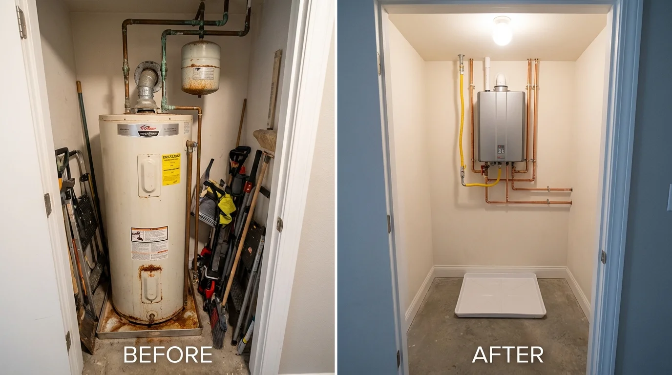 Tank water heater versus wall-mounted tankless unit comparison for Gray, LA homeowners