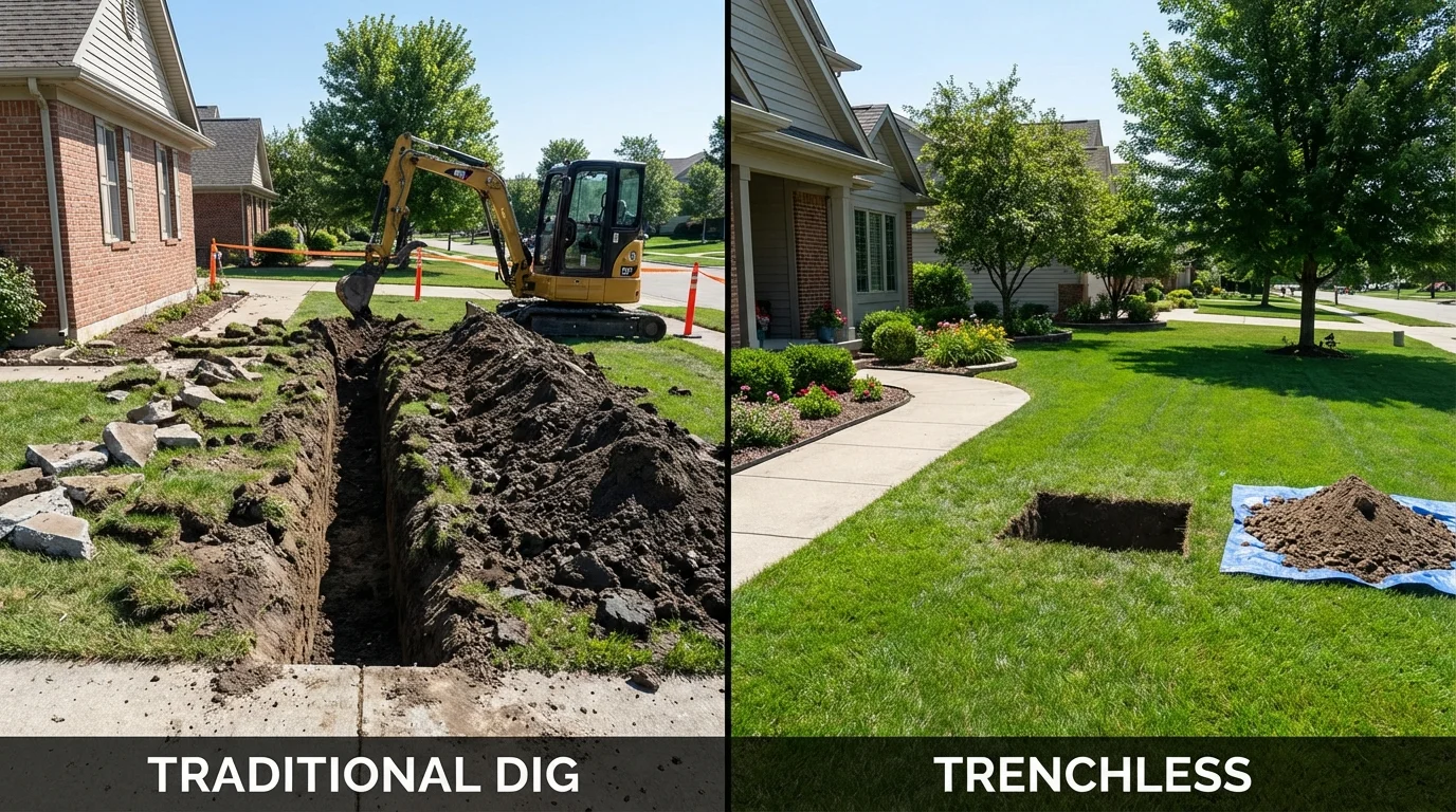 Trenchless sewer repair with minimal yard damage versus traditional excavation in Gray, LA